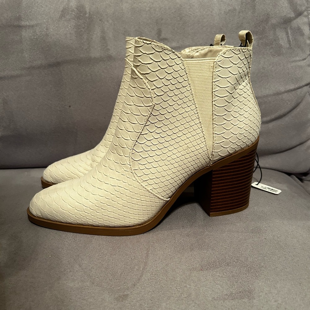 Off-White Faux Snake Skin Booties